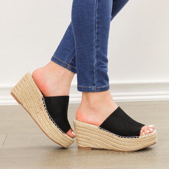 Open Toe Espadrille Slide Sandals Wedge Heel - Picture 4 of 7